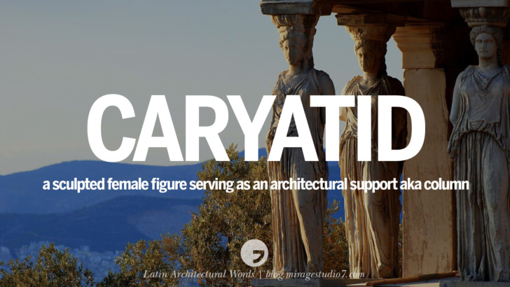 caryatid a sculptured female figure serving as an architectural support, also known as a column. The later male counterpart of the caryatid is referred to as a telamon Beautiful Latin and Ancient Greek Architecture Words instagram facebook twitter pinterest